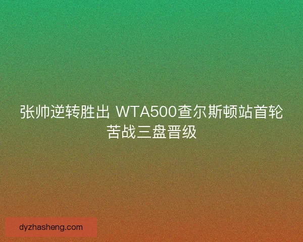 张帅逆转胜出 WTA500查尔斯顿站首轮苦战三盘晋级